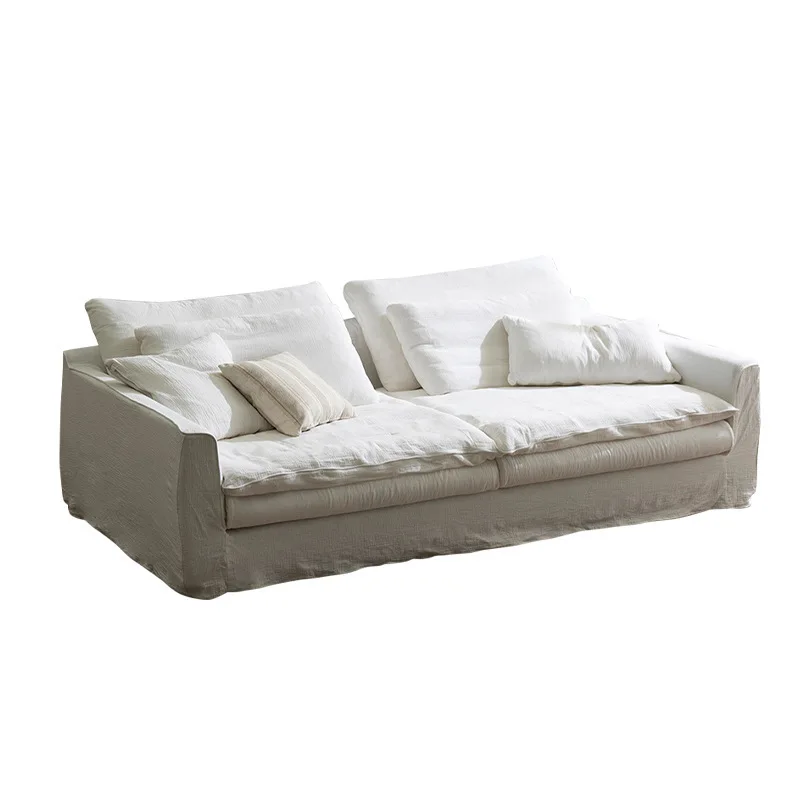 

Nordic linen fabric sofa small apartment living room fully dismantled and washed white cream wind down cotton