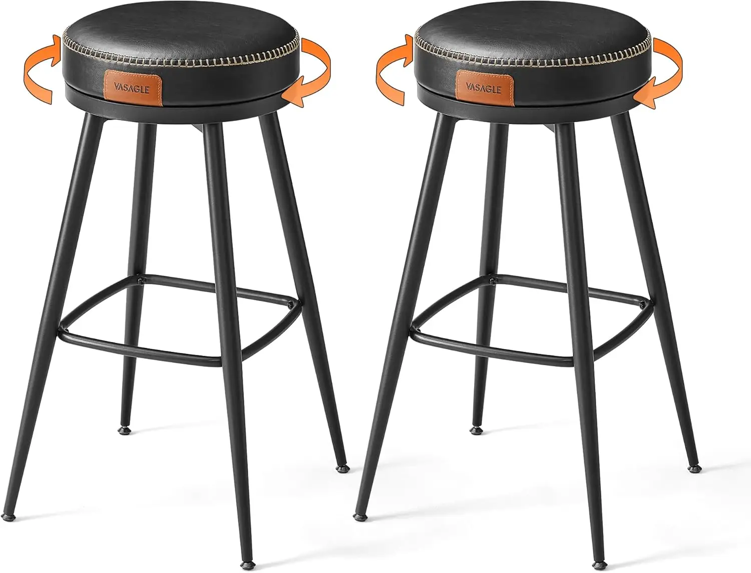 

EKHO Collection - Swivel Bar Stools Set of 2, Bar Height Backless Bar Stools, Synthetic Leather with Stitching, Mid-Cent