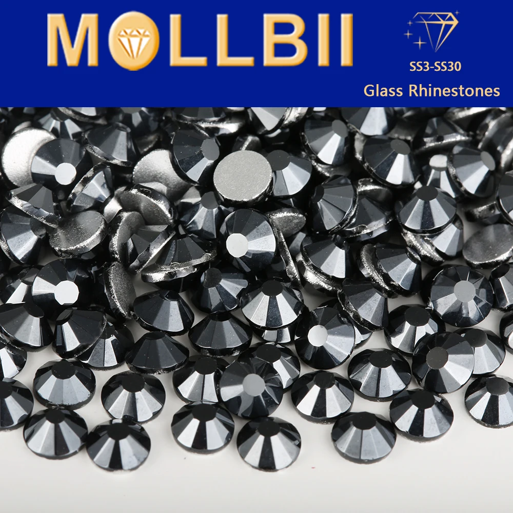 

MollBii SS3-SS30 Jet Hematite Non HotFix Rhinestone Flatback Stone Glass Crystal Glitter Strass DIY Nail Decorations Стразы 네일파츠