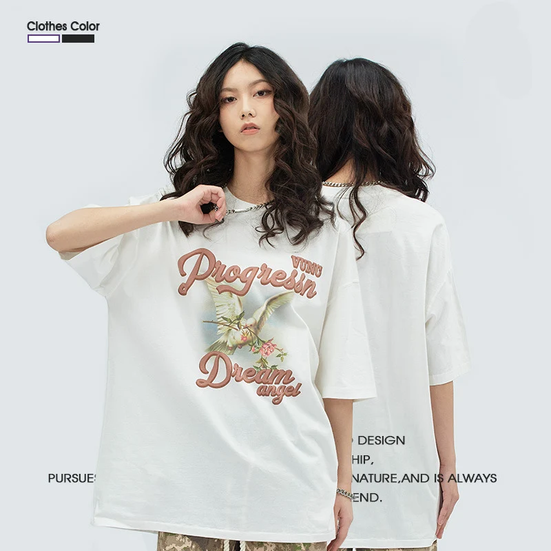 

Summer New Pigeon Print T Shirt Vintage Oversized Casual Fashion Short Sleeved T Shirt Hip Hop Streetwear Men Women T Shirt