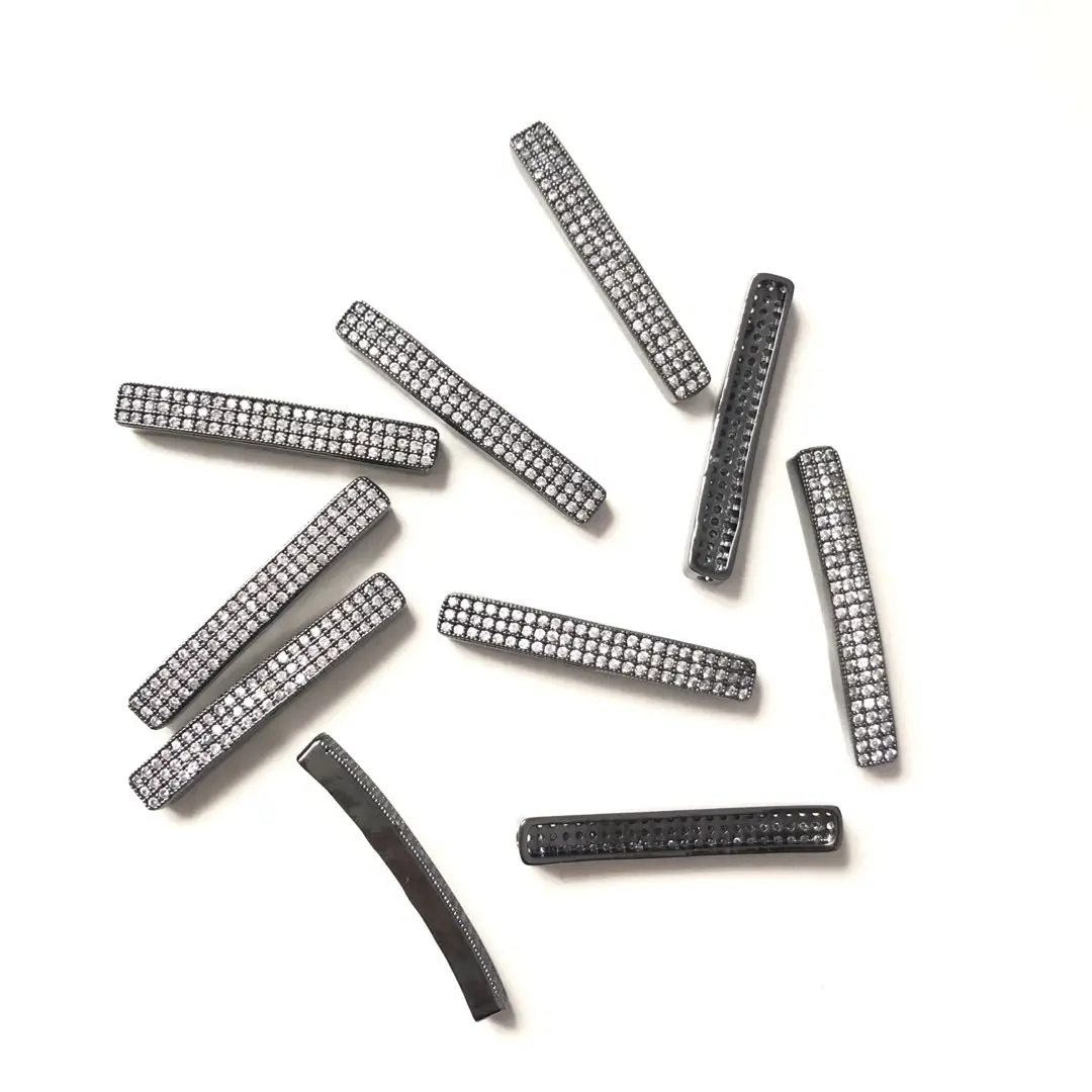 10pcs/lot Centerpiece Flat Tube Bar Spacers Women Bracelet Making Cubic Zirconia Paved Gold-Plated Waist Handmade Accessory Bulk