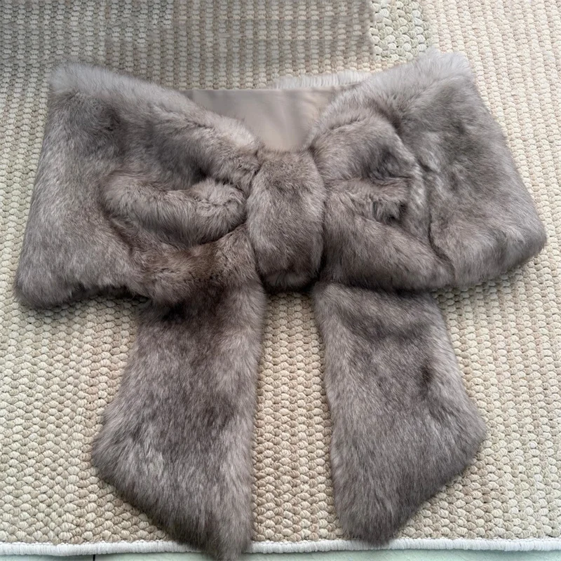 2025 Elegant Rabbit Fur Shawl Women Scarf Collar Winter Warm Cape Wedding Plush Wrap Luxury Winter Women's Fur Shawl Accessories
