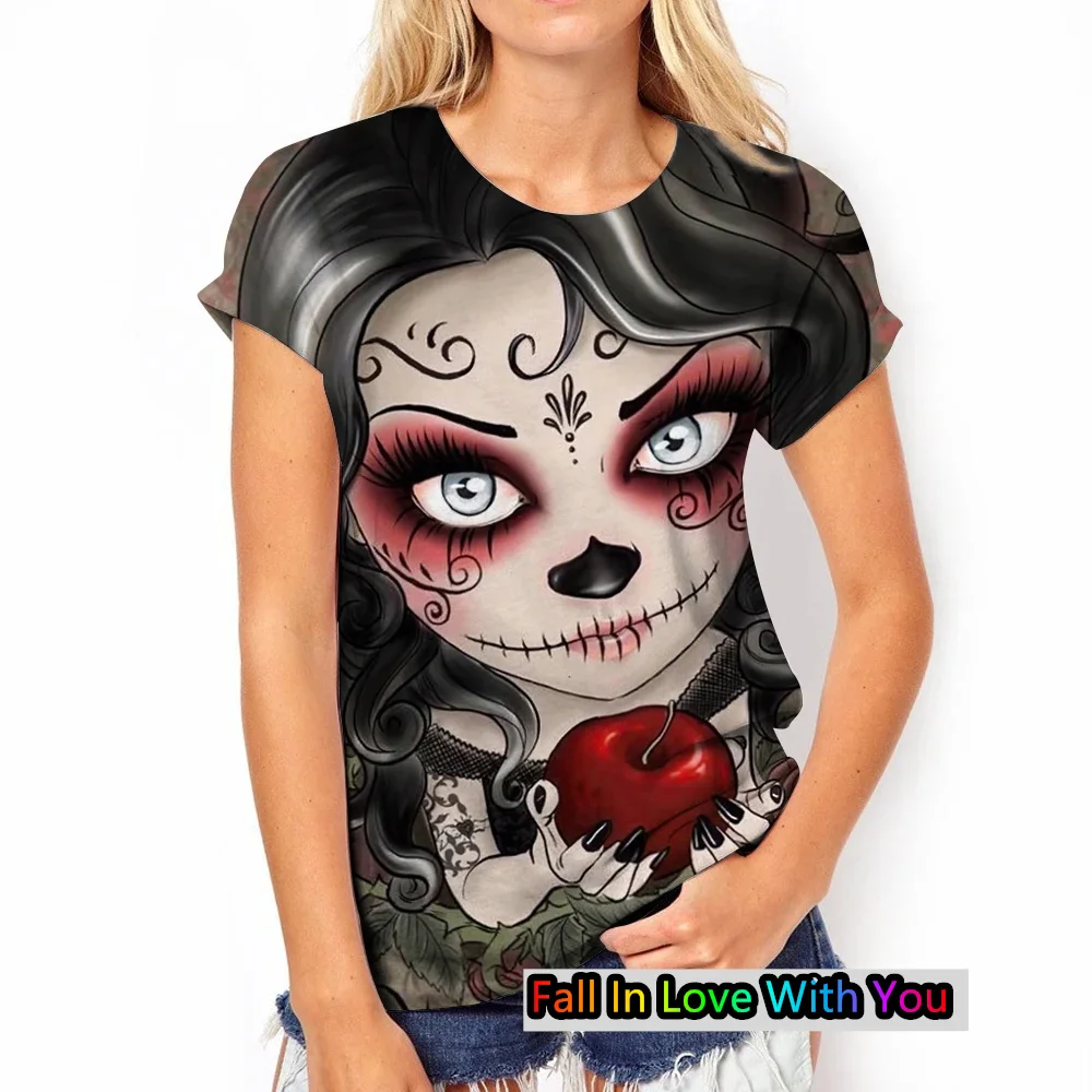 Day of the Dead Dress Up 3D Printed Womens TShirt Fashion Rose Skull Graphic Tee Casual O-Neck Streetwear Oversized Short Sleeve