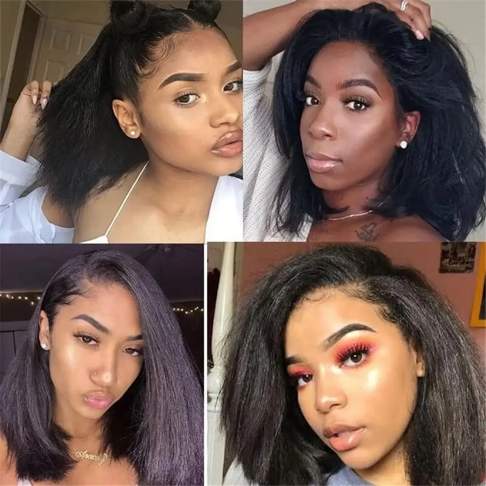 قصيرة غريب مستقيم بوب شعر مستعار شعر الإنسان بيرو 13x4 كامل الدانتيل الباروكات الأمامية 200 الكثافة للنساء ياكي بوب الباروكات التخليص بيع