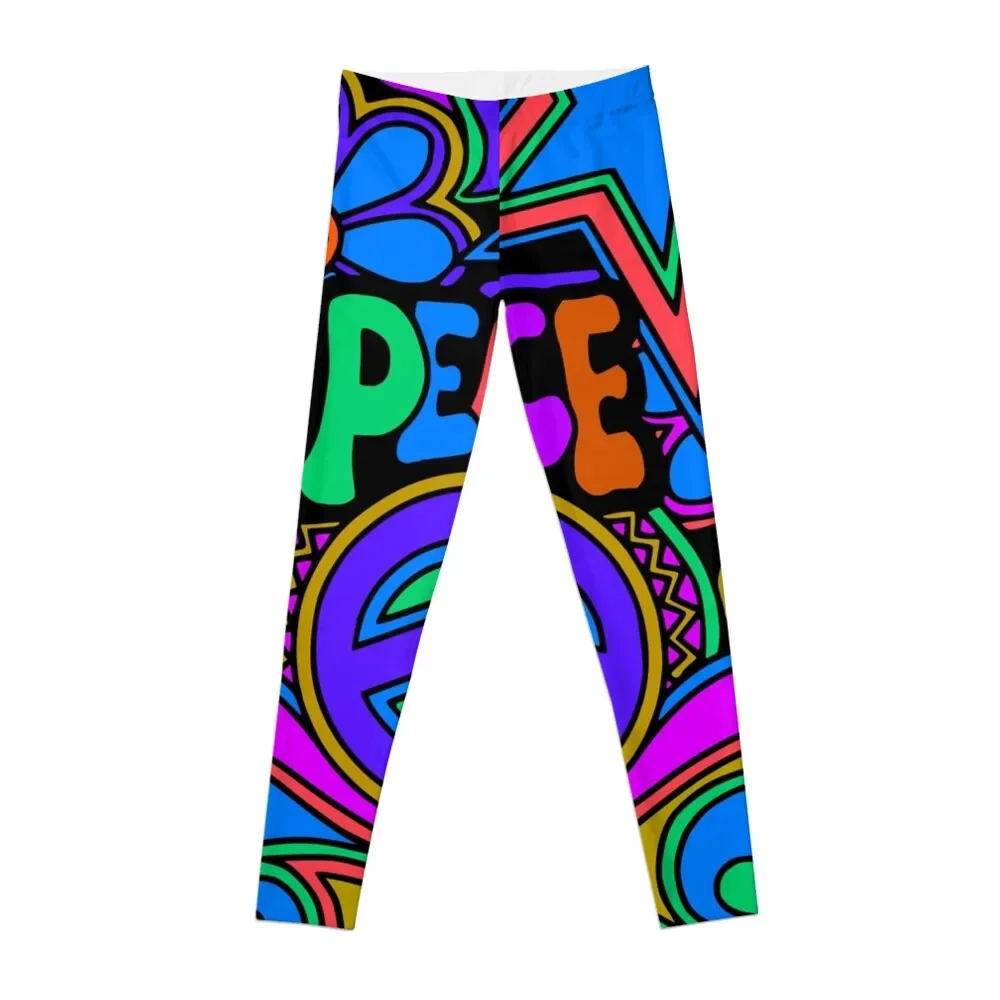 

Peace and Love Flowers and Stars Hippie Design Leggings sporty woman gym push up tights for Womens Leggings