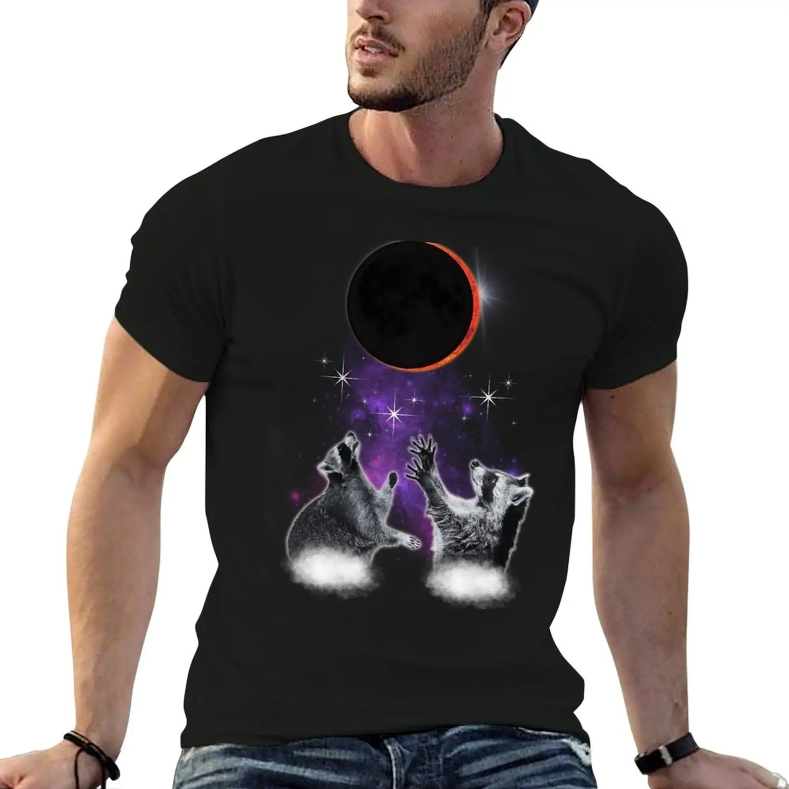 Funny two Raccoons Vintage Retro Graphic in 2024 Total Solar Eclipse, Raccoon Lovers T-Shirt oversizeds compression shirt men