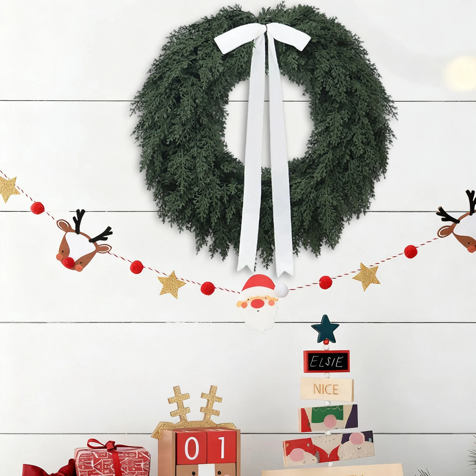 45x45 سنتيمتر جديد الأخضر عيد الميلاد الديكور إكليل مشفرة بولي كلوريد الفينيل أوراق عادية محاكاة إكليل الباب معلقة إكليل عيد الميلاد #1