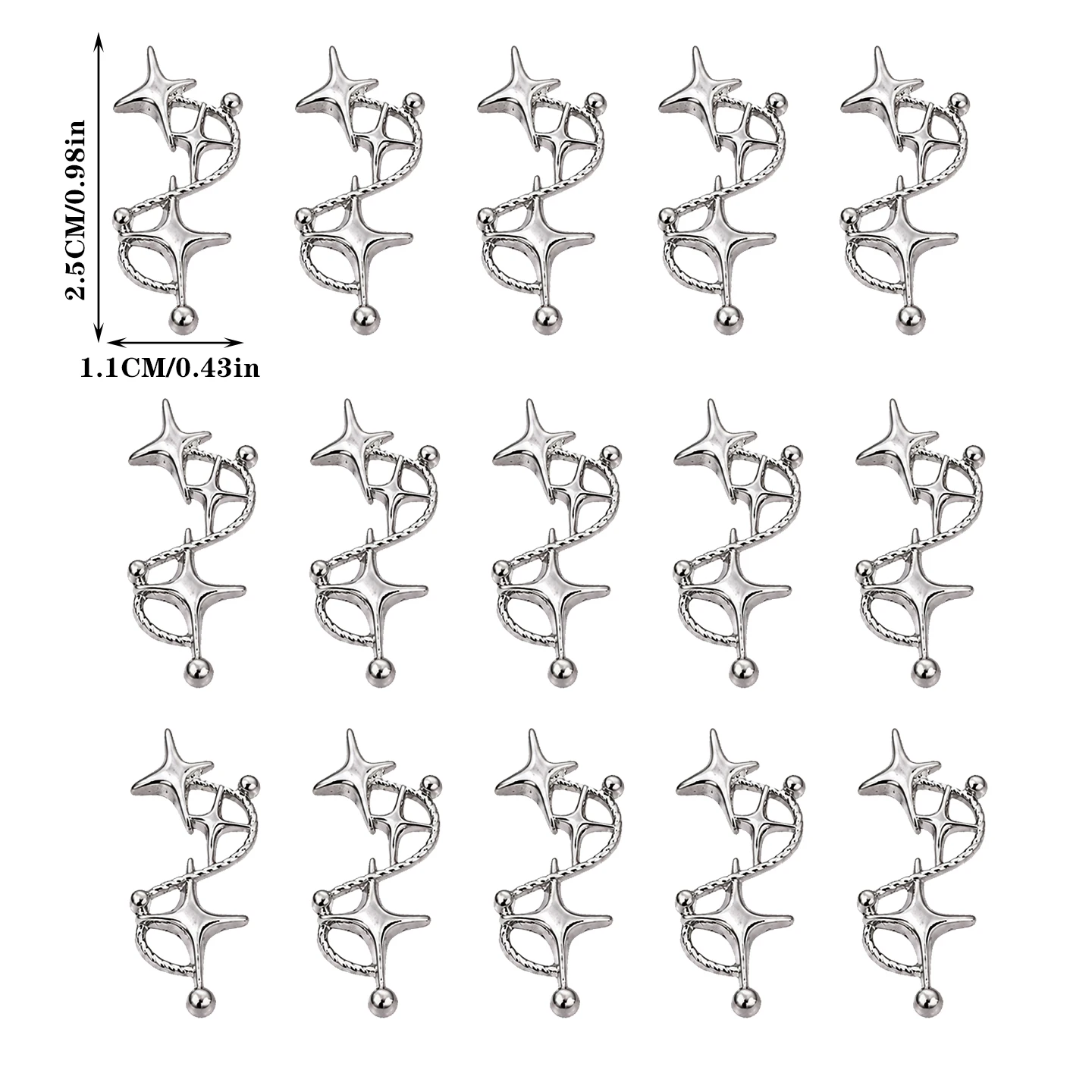 SANANIE 10Pcs Creative Punk Star Design Nail Art Charms Fashion Y2K Silver Color 3D Metal Nails Manicure DIY Jewelry Accessories
