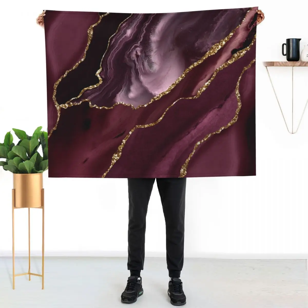 

Burgundy Maroon Geode Agate Throw Blanket Summer Cool Breathable Blanket for Sleeping