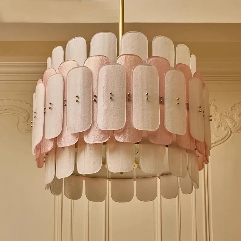

French-style living room chandelier main light, villa simple and retro glass lamp, bedroom and study chandelier