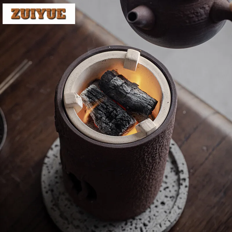 Rock Mud Handmade Tea Warmer Stove Japanese Style Side Handle Pot Warmer Vintage Tea Stove Kettle Stand Tea Ceremony Ornaments