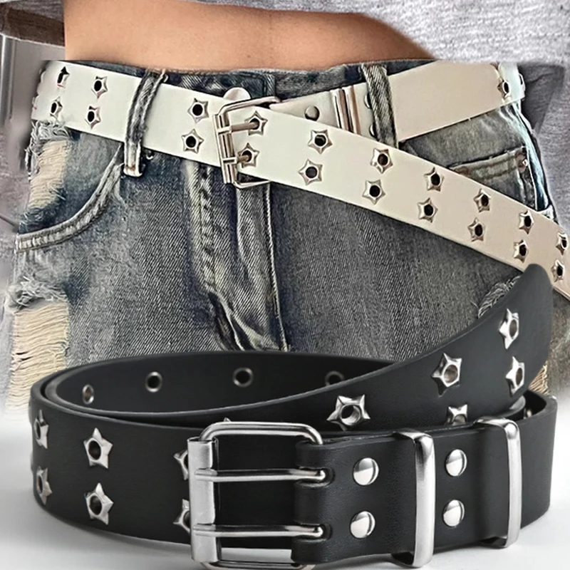 Women's Belt Trend Simple Double Hole Men Belt Punk Hip Hop Rock Style Subculture Y2K Belt Punch Free Belts for Men and Women