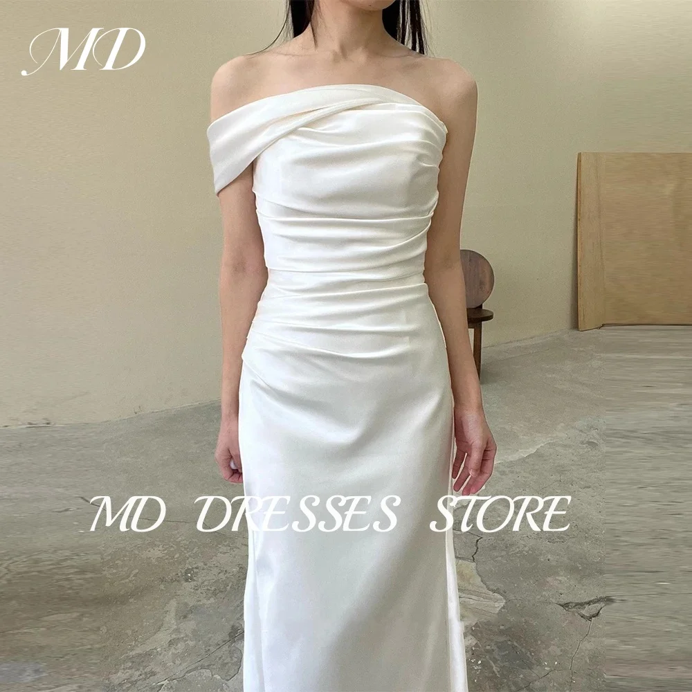 MD Simple White A-line Wedding Dress Mermaid Pleat One-Shoulder Korea Photo shoot  Floor-Length Customized Bride Gown 2025 웨딩드레스