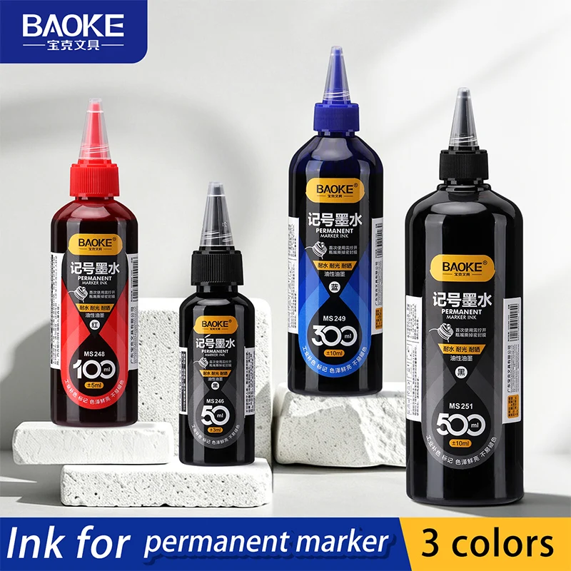 BAOKE Oil‑Based Permanent Marker Ink Refill, Black Red Blue 3 Colors ...