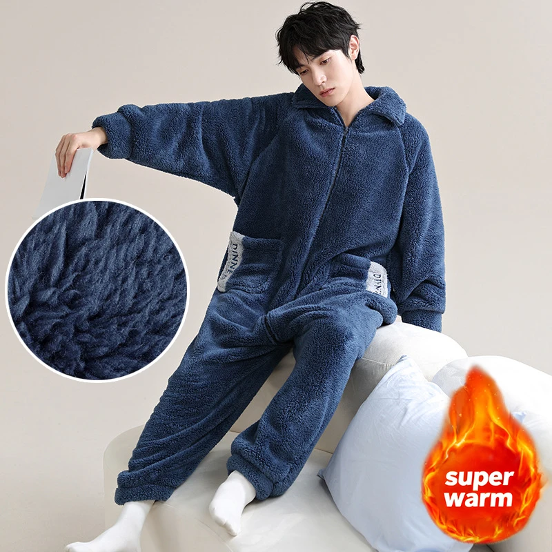 

Mens Winter Warm Coral Fleece Pajamas Set Home Onesie Lounge Sleepwear Men Homewear Pajamas Sets Adult Onesie Outdoor Clothing