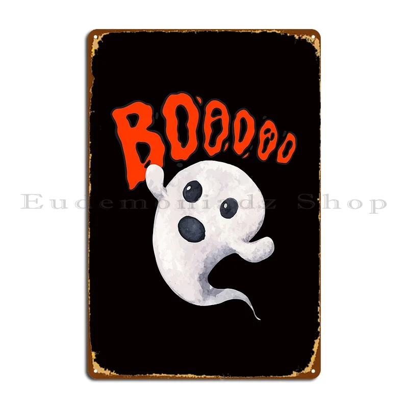 Ghost Saying Boo Ghost Cute Cute Simple Ghost Metal Plaque Poster Wall Cave Personalized Retro Garage Garage Tin Sign Poster