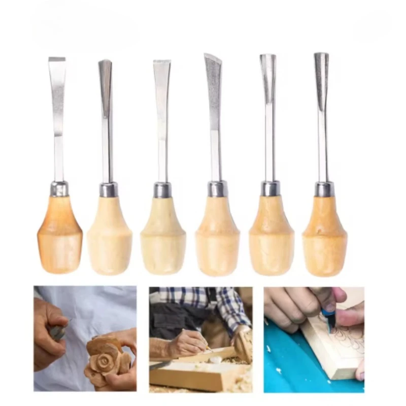 6Pcs Wood Carving Chisel Set Multifunction Engraving Tool Professional Woodworking Gouge Chisel Tool for Root Carving DIY Craft