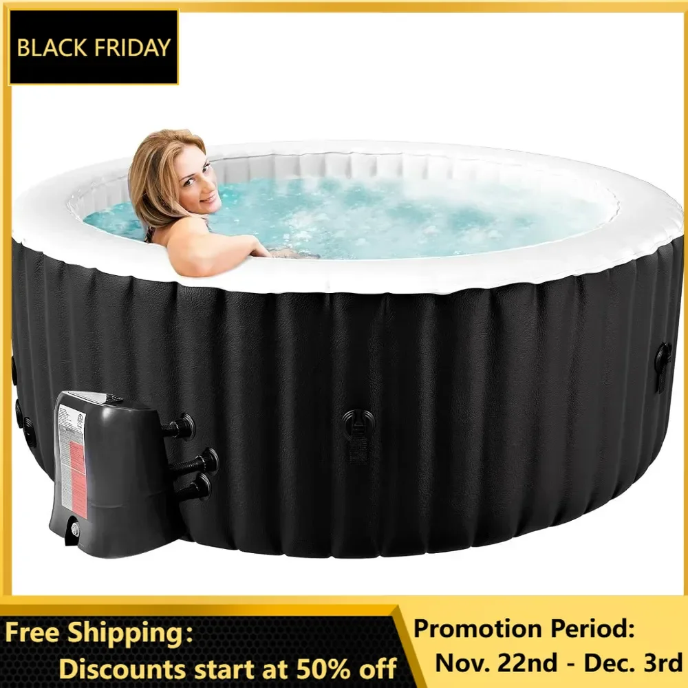 

2-4 Person Portable Hot Tub, Leak-Proof PVC Outdoor Spa with 120 Air Jets, Blow Up Hot Tub with Heater Pump and Insulated Cover