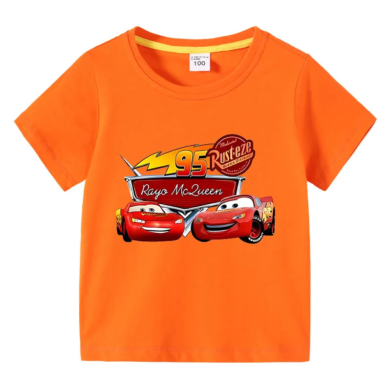 

Детская футболка 2026 с милым принтом Дисней: Молния МакКуин, из чистого хлопка, дышащая, с круглым вырезом, для родителей и детей, с коротким рукавом
