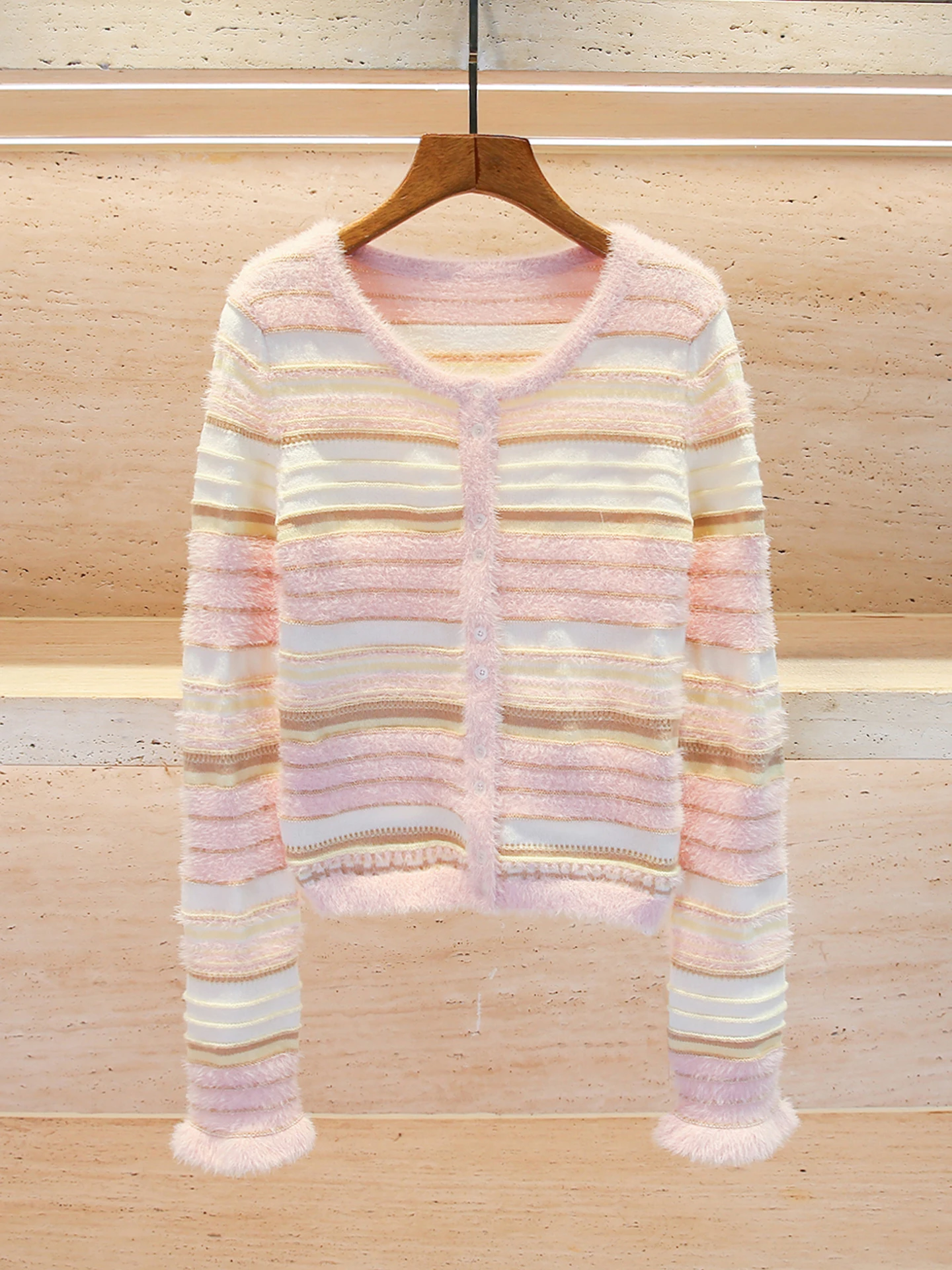 

Свитер-кардиган в полоску, вязаный, верхняя одежда, South Oil, высококачественный, женский, повседневный стиль, классический крой, средней плотности, мягкий