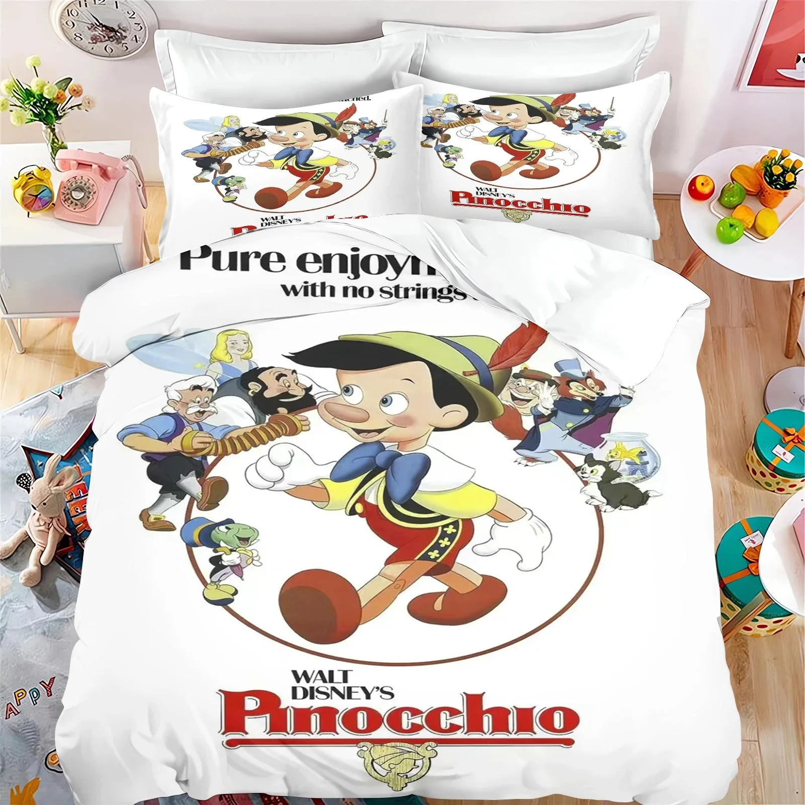 Disney Pinocchio duvet cover pillowcase, home room bedroom decoration boy girl bedding set cartoon, queen size double bed