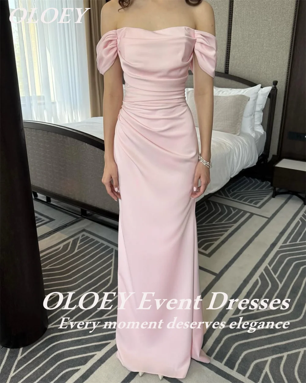 

OLOEY Elegant Pink Mermaid Prom Party Dress Off the Shoulder Floor Length Korea Wedding Photoshoot Gown 웨딩드레스 Customized