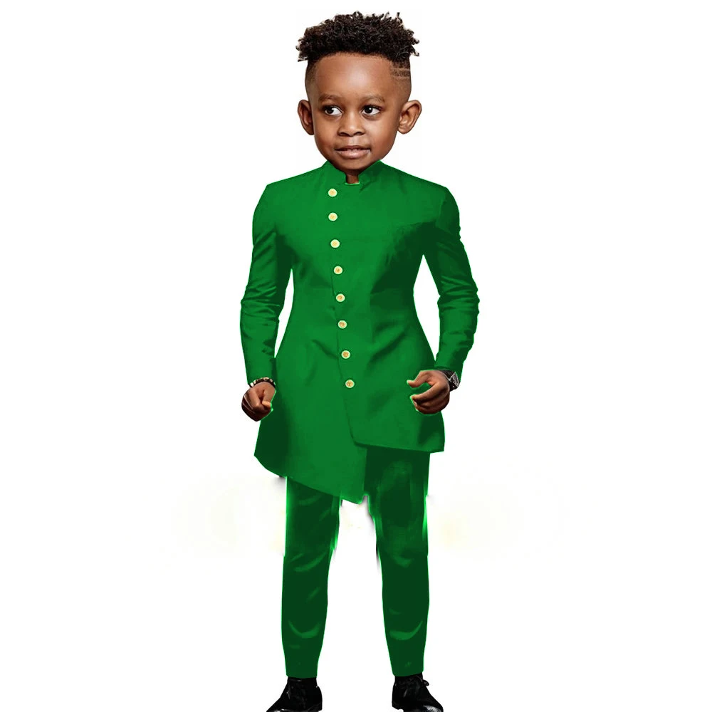 White Suit for Boys Wedding Tuxedo Indian Design Stand Collar 2 Pieces Slim Fit Kids Fashion Party Dress Child Clothes