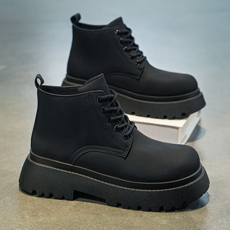 

Весенне-осенние уличные модные универсальные рабочие ботинки, модные износостойкие мужские туфли на толстой подошве, увеличивающие рост, высокие кеды на шнуровке