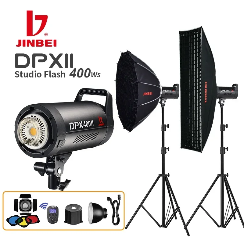 

JINBEI DPXII 400Ws Studio Flash 25W Modeling GN66 Professional Photography Lighting 2.4G Wireless Strobe Light Kits For Portrait