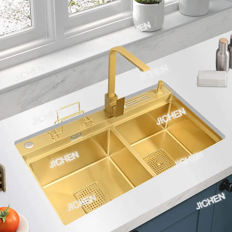 

Золотая раковина из нержавеющей стали 304, двойная раковина, кухонная бытовая мойка