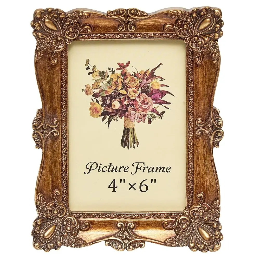 

Винтажная фоторамка 4x6 дюймов, элегантная антикварная рамка для фотографий со стеклянной передней панелью, ретро-резьба, для настольного размещения и настенного крепления, для фото.