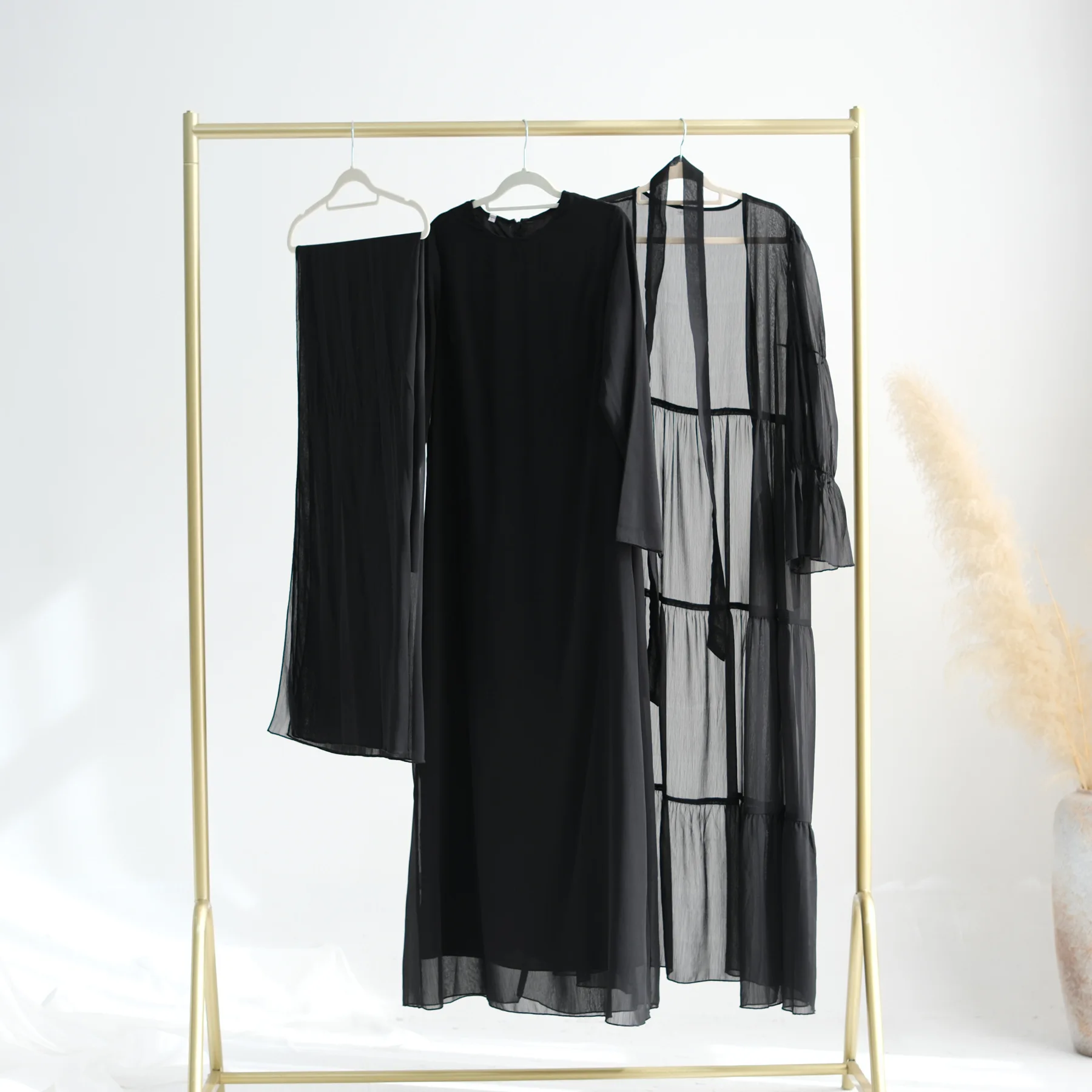 

Muslim Set Chiffon Hijab Dress Open Abaya Ramadan Abayas Islam Clothing Women Kebaya Eid Ramadan Caftan Marocain Femme Jalabiya