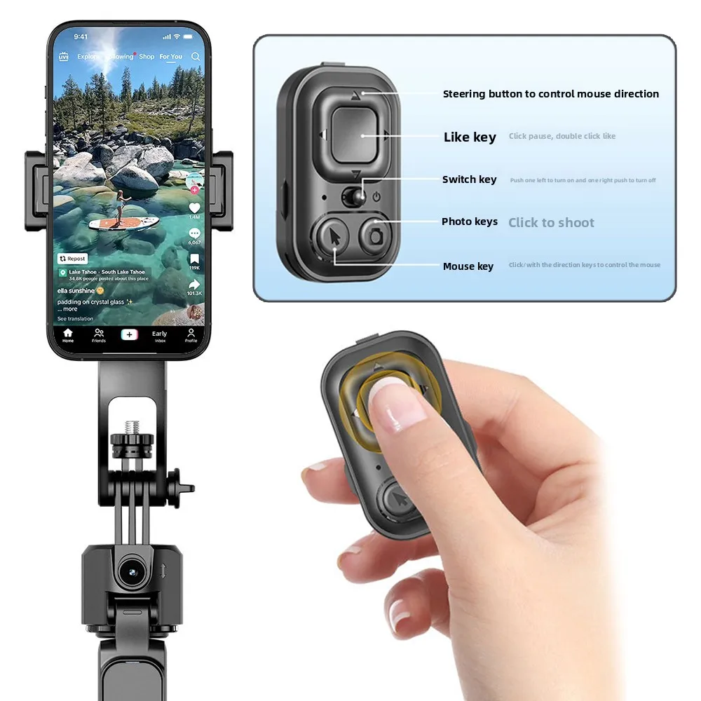 AI顔追跡自撮り棒三脚360 °   回転式リモートジンバルスタビライザー、フィルライト付きユニバーサルフォン三脚スタンド