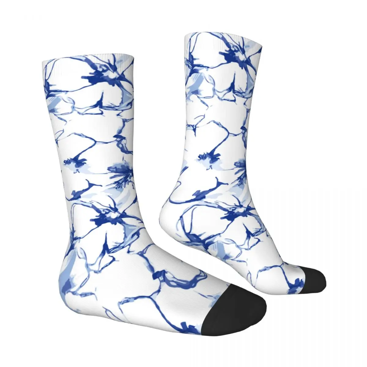 Blue White Ink and Wash Flowers Socks Male Mens Women Spring Stockings Polyester