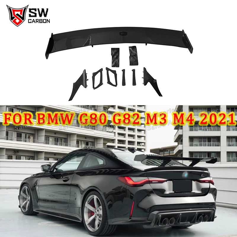 

3D стиль сухой карбоновый задний спойлер для BMW M3 M4 G80 G82, губа багажника GT, высокий шея спойлер, автободикит
