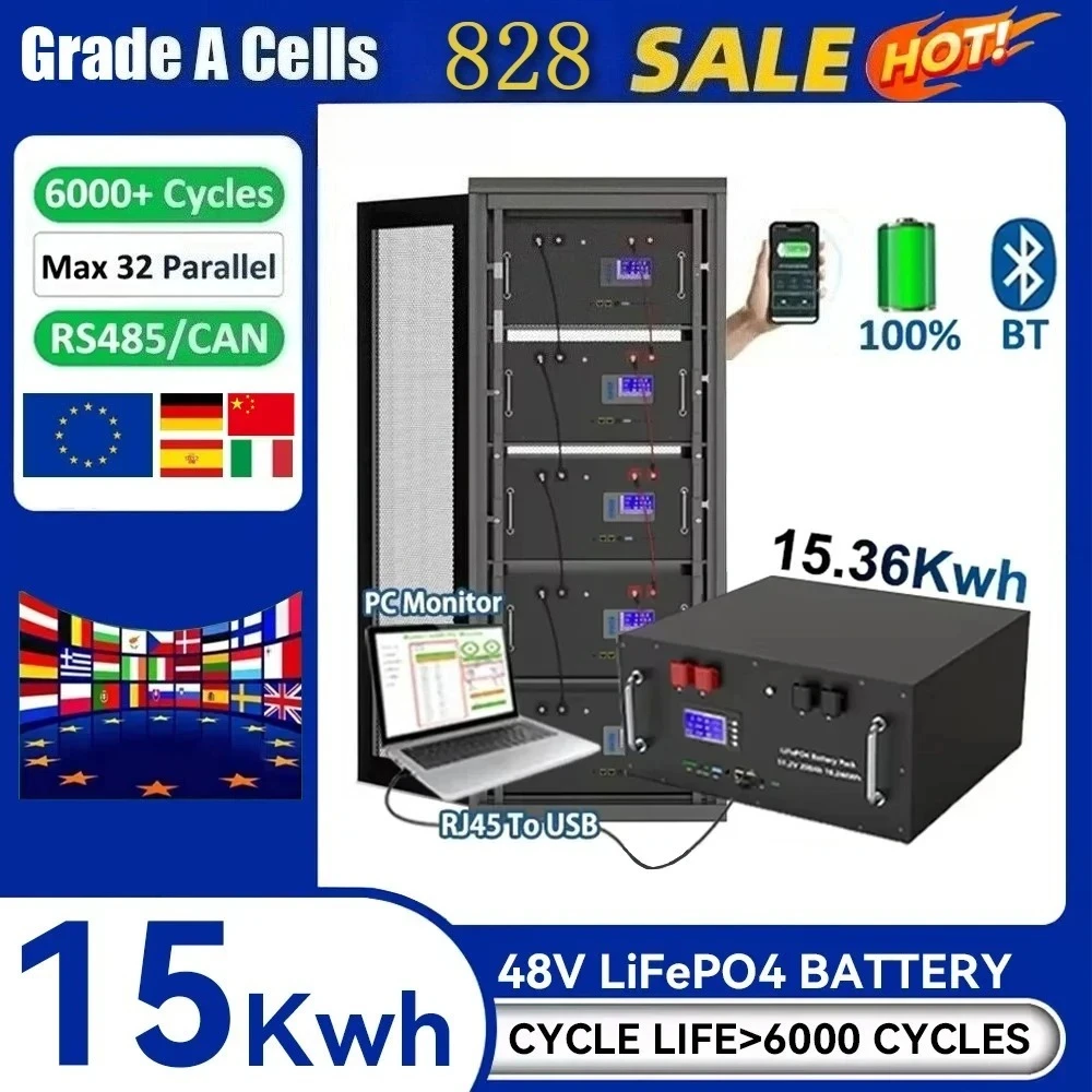 

LiFePO4 Battery 48V 300Ah 15kWh Lithium Battery 51.2V 100Ah 120Ah 150Ah 200Ah 300Ah 6000 Cycles 48V Solar Energy Storage Battery