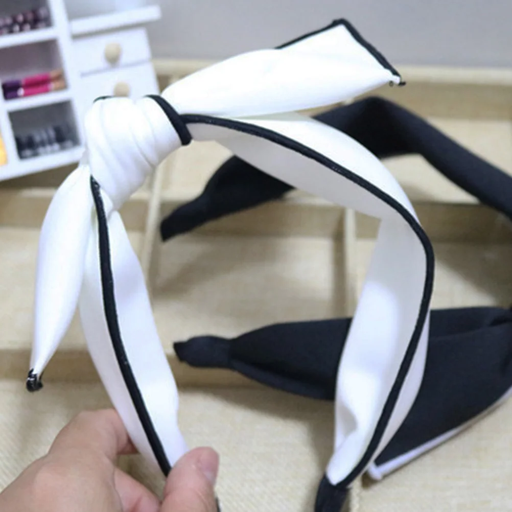 

2 Pcs Headband Black White Stripes Hair Accessories Bowknot Women Hoop Japanese Korean