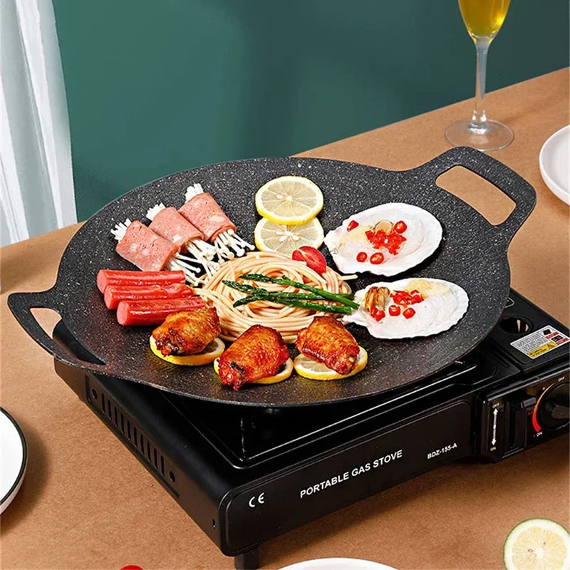 Korean Iron Grill BBQ Pot Multi-Griddle Outdoor Portable Induction Cooker Card Type Oven Grill Pan Non-stick Barbecue Plate