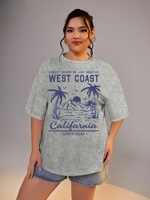 Plus Size Tops West Coast Print Oversized Short Sleeve Shirt Large Sizes for Fat Women Summer