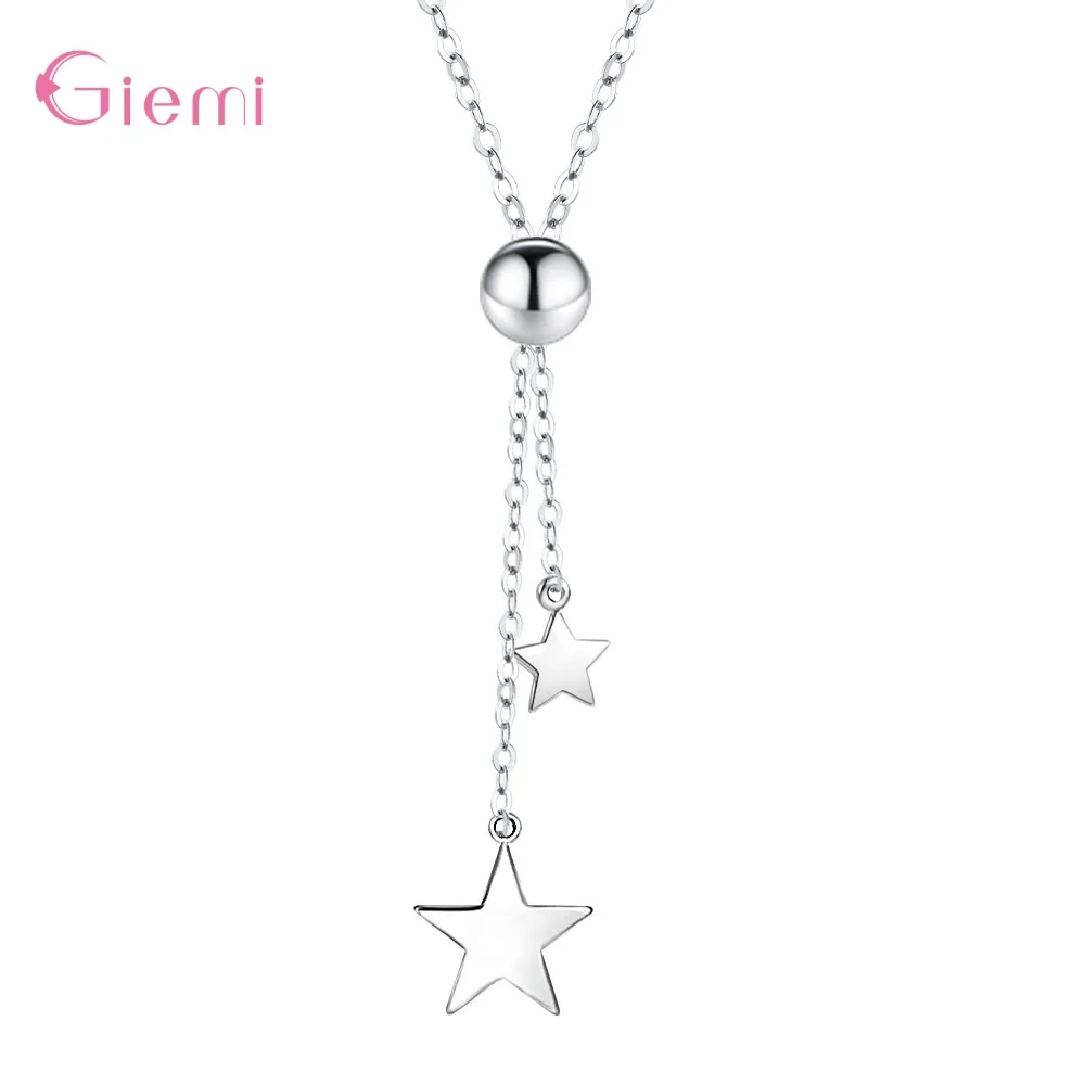 Simple 925 Sterling Silver Five-Point-Star Clavicle Chain Necklaces For Women Girls Anniversary Party Fashion Jewelry Gifts