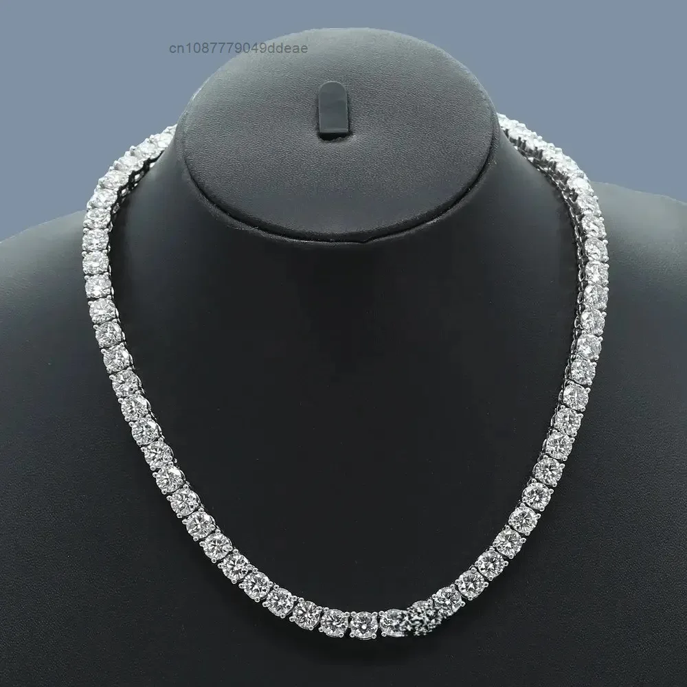 

S925 necklace Moissanite Hip Hop Style Tennis Necklace Cubic Round Cut Moissanite Diamond 925 Sterling Silver Iced Out Chain