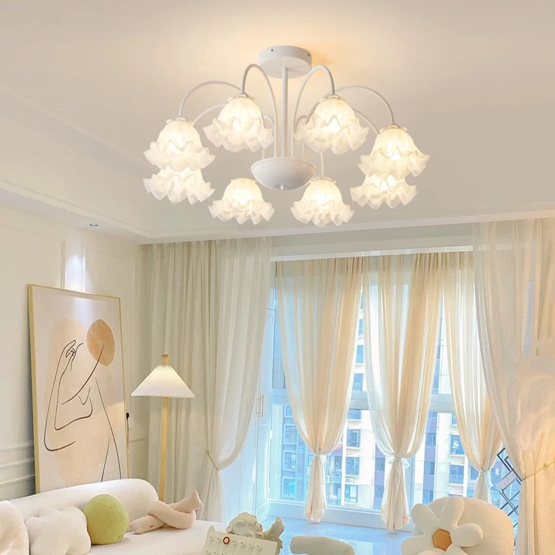 Petal chandelier For Living Room Decorate White Green art glass light Bedroom Dining Room Loft Nordic Branch kawaii decor light