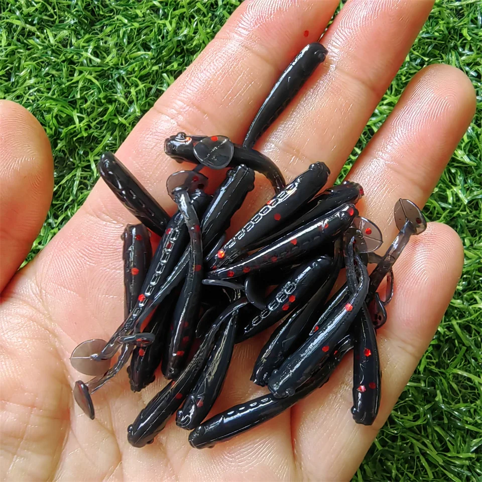 MUKUN 10pcs/Bag Soft Worm Fishing Lure With T-Tail 0.3g 3.5cm PVC Micro Bait Small Wobbler