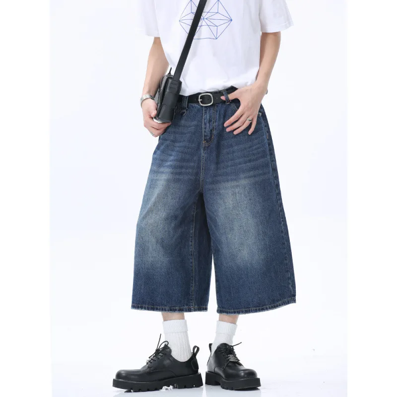 

American Retro Washed Denim Shorts Men's Street Casual Loose Five-point Pants 2025 Spring And Summer New Fashion High Street
