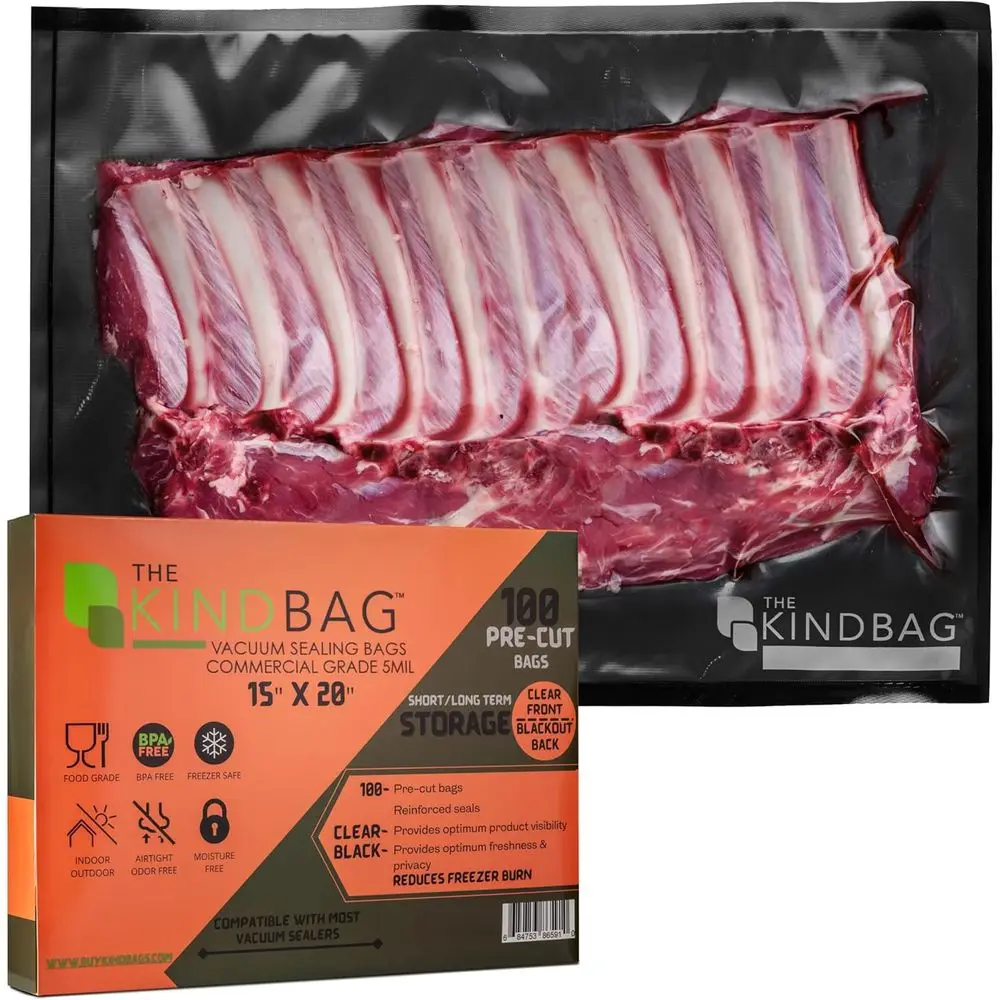 

Premium Food-Grade Vacuum Seal Bags, BPA-Free, Airtight, Odor and Moisture Proof, 5mil Thick, Clear & Black, 15x20 inch, 100 Pac