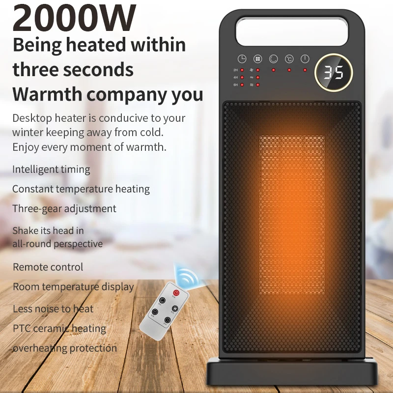 2000W Heater for Home Bedroom Office Remote Control Low Consumption Electric Heater Vertical Electric Furnace Heating Fans