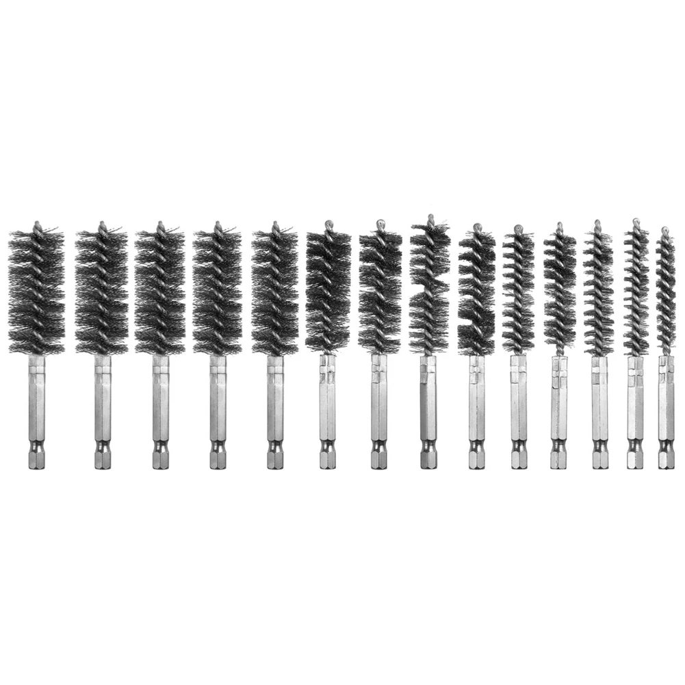 14pcs Wire Brushes Cleaning Brush 8-25mm For Tube Machinery Cleaning Rust Cleaner Washing Polishing Electric Grinder Rotary Tool