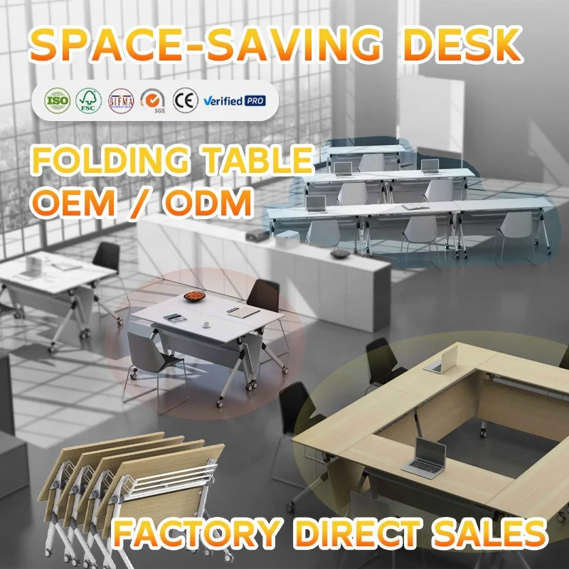 Meeting Room Adjustable Foldable Table office Stackable Wooden Conference Folding Desk Table Folding School Training Table