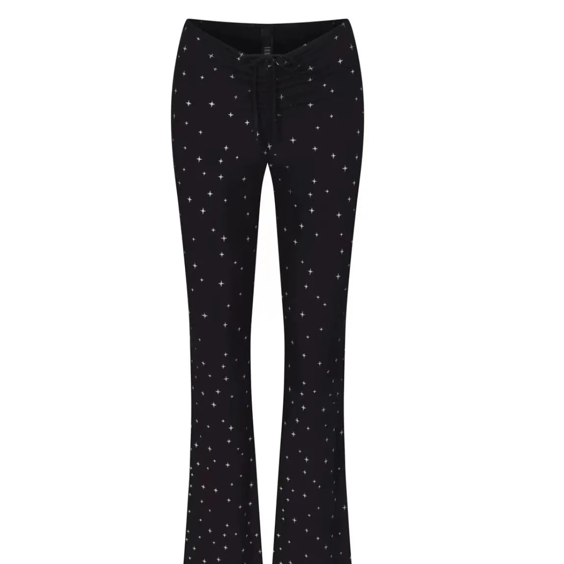 

QQ sugar same style drawstring black star pants printed casual trousers women's slim micro-flared trousers