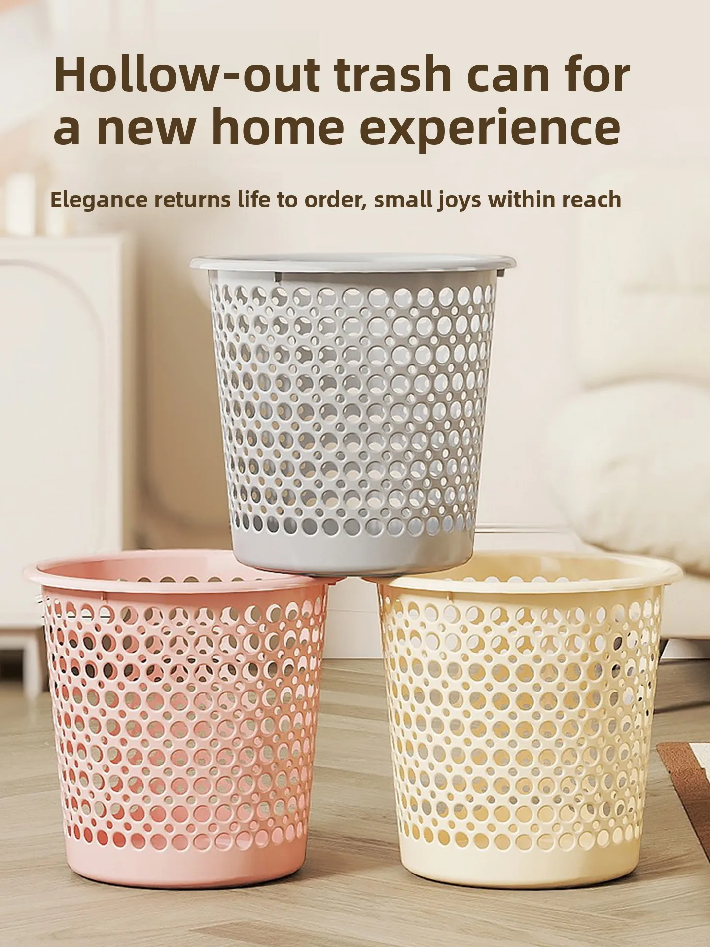 

Household Waste Bin Large Capaci Plastic Garbage Can without Cover for Office Home Kitchen Bedroom Batoom round ape